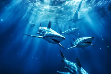 Fotobehang sharks swim in the deep sea © Angah