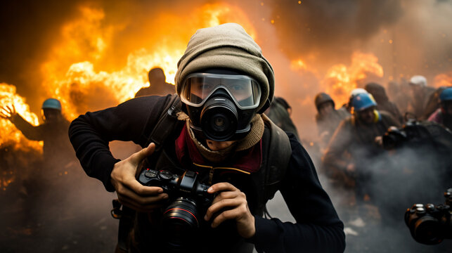 A photojournalist documenting a significant event, capturing powerful images that tell a compelling story Generative AI