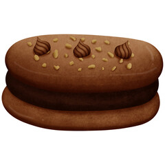 Chocolate macaron isolated on transparent background