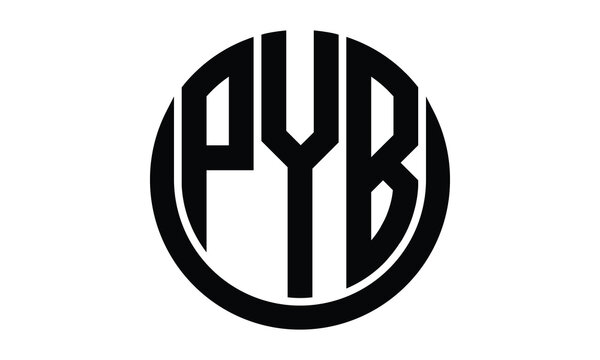 PYB shield in circle logo design vector template. lettermrk, wordmark, monogram symbol on white background.