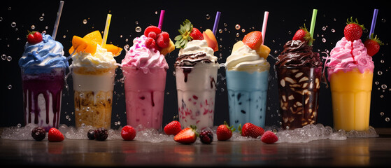Fototapeta na wymiar Various colorful fresh milkshake background