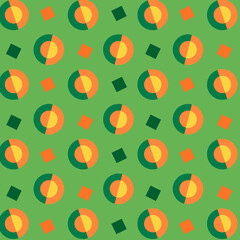 Pretty trendy summer pattern with colored green, orange and yellow objects. Wallpaper design, for scrapbooking paper, advertising, presentation, cards, posters, invitations. Cool summer illustration