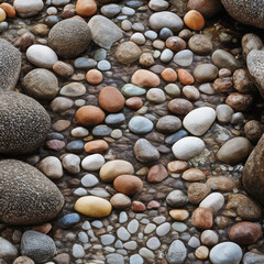 Background Pattern Naturally Polished River Rock Pebbles Background. Generative AI.