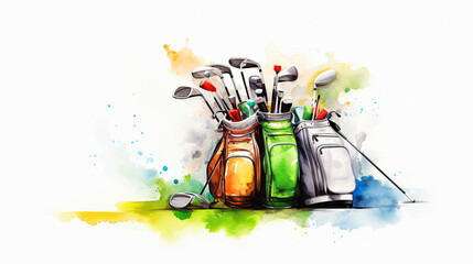 golf sport illustration in watercolor style. White background, ai generative