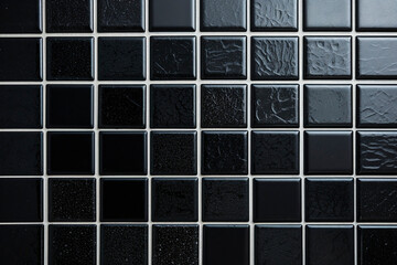 Black tile wall background bathroom floor texture.