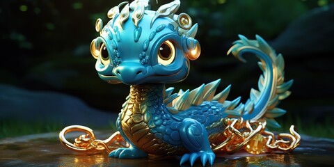 Obraz premium AI Generated. AI Generative. Asian chinese little cute dragon figure toy game. Symbol of culture new year power holiday. Graphic Art