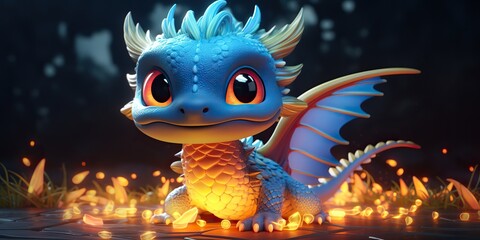 Obraz premium AI Generated. AI Generative. Asian chinese little cute dragon figure toy game. Symbol of culture new year power holiday. Graphic Art