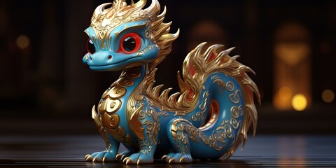Fototapeta premium AI Generated. AI Generative. Asian chinese little cute dragon figure toy game. Symbol of culture new year power holiday. Graphic Art