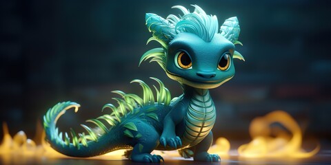Naklejka premium AI Generated. AI Generative. Asian chinese little cute dragon figure toy game. Symbol of culture new year power holiday. Graphic Art