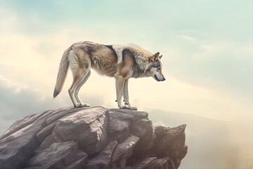 a wolf on a rocky mountain