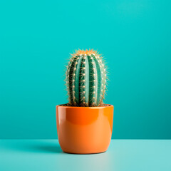 Cactus in an orange pot on a bright background. Minimalism.