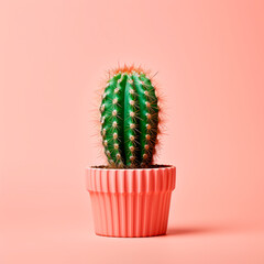Cactus in a pink pot on a pink background. Minimalism.