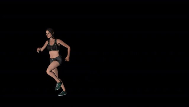 Side view of a Woman Running in 3d with transparent (alpha) background