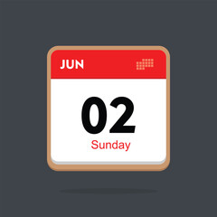sunday 02 june icon with black background, calender icon	