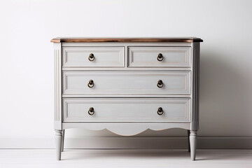 Vintage chest of drawers on white background. Classic dresser. Created with Generative AI.