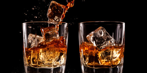 Captivating Close-Up Shots of Whiskey with Ice Cubes Intimate Shots of Whiskey with Ice Cubes: A Visual Delight AI Generated 