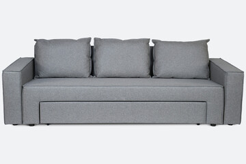 Obraz premium Gray color scandinavian style contemporary sofa on white background with modern and minimal furniture design. Including clipping path