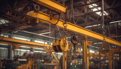 Industrial overhead crane in factory