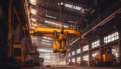 Industrial overhead crane in factory