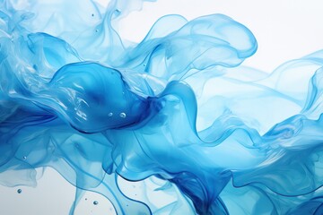 青い液体のクローズアップと白背景、動きのある抽象的な背景、ジェネレーティブ、AI