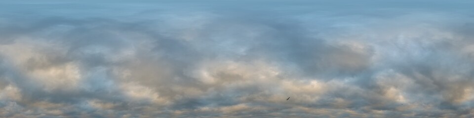 Dramatic overcast sky panorama with dark gloomy Cumulonimbus clouds. HDR 360 seamless spherical...
