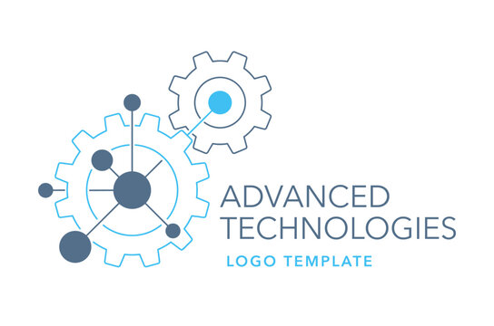Advanced technologies logo with gears in thin line