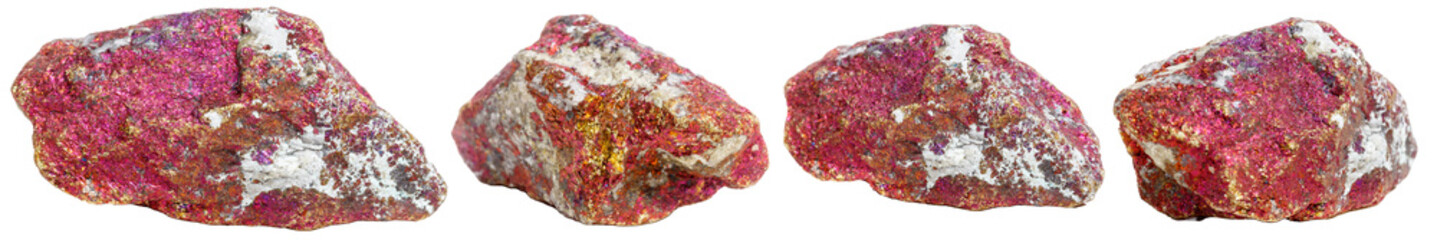 Macro mineral stone Chalcopyrite on a white transparent background close-up