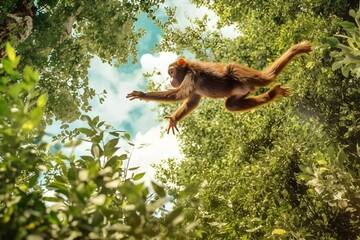 a monkey was jumping from tree to tree - Powered by Adobe