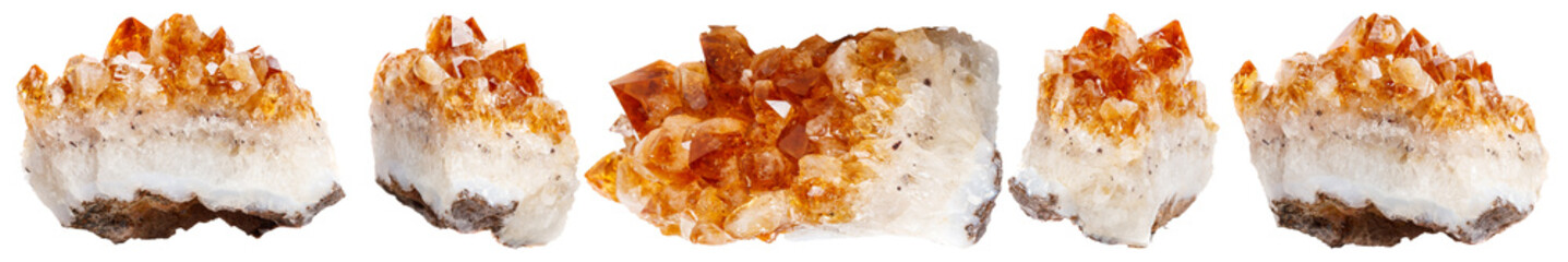 Macro mineral stone Citrine on a white transparent background close-up