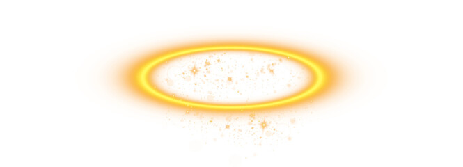 Golden halo angel ring Isolated on transparent background. Abstract light lines of movement and speed. Light ellipse. Galaxy Glint. Glowing podium. Space tunnel. Light everyday glowing effect.
