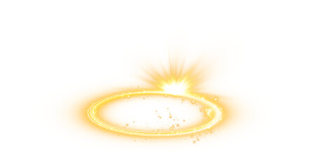 Golden halo angel ring Isolated on transparent background. Abstract light lines of movement and speed. Light ellipse. Galaxy Glint. Glowing podium. Space tunnel. Light everyday glowing effect.