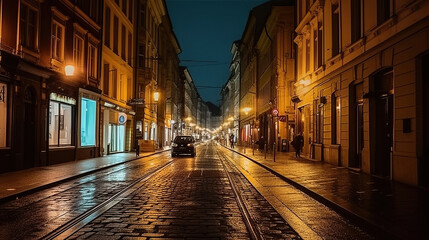 Fototapeta na wymiar Embracing the Enigmatic Charm of the City Street at Night. Generative AI