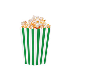 cardboard glass green with popcorn on a white transparent background close-up
