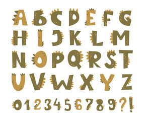 Vector cute letters and numbers in the form of dinosaurs.