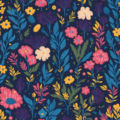 seamless colorful flower pattern , created using generative artificial intelligence