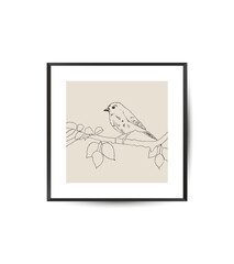Vector modern art poster with bird. Aesthetic minimalist style. Hand drawn illustration.