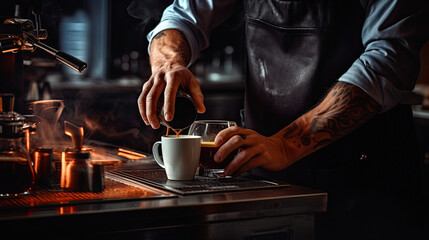 Fototapeta na wymiar Barista Making Coffee. Capture the artistry and craftsmanship of a barista creating a cup of coffee, ai generative