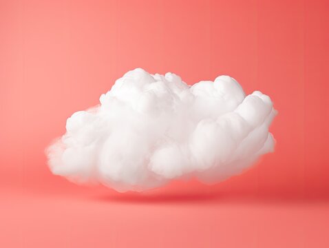 A cloud is floating in the air on a pink background. Generative AI.