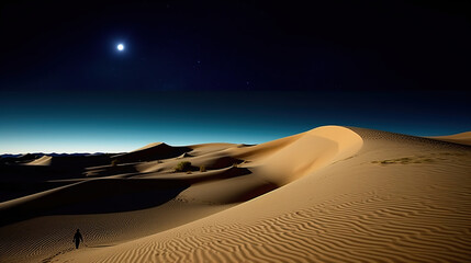 Naklejka premium Night in the desert sand dunes. Generative AI