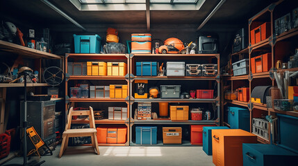 A Cinematic Journey into a Garage of Colorful Boxes