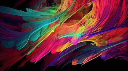 Colourful rainbow abstract artwork, a cursive bright-coloured mountain.