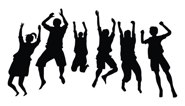 Silhouette people jumping, enjoying, and happy.
Isolated on white background.







