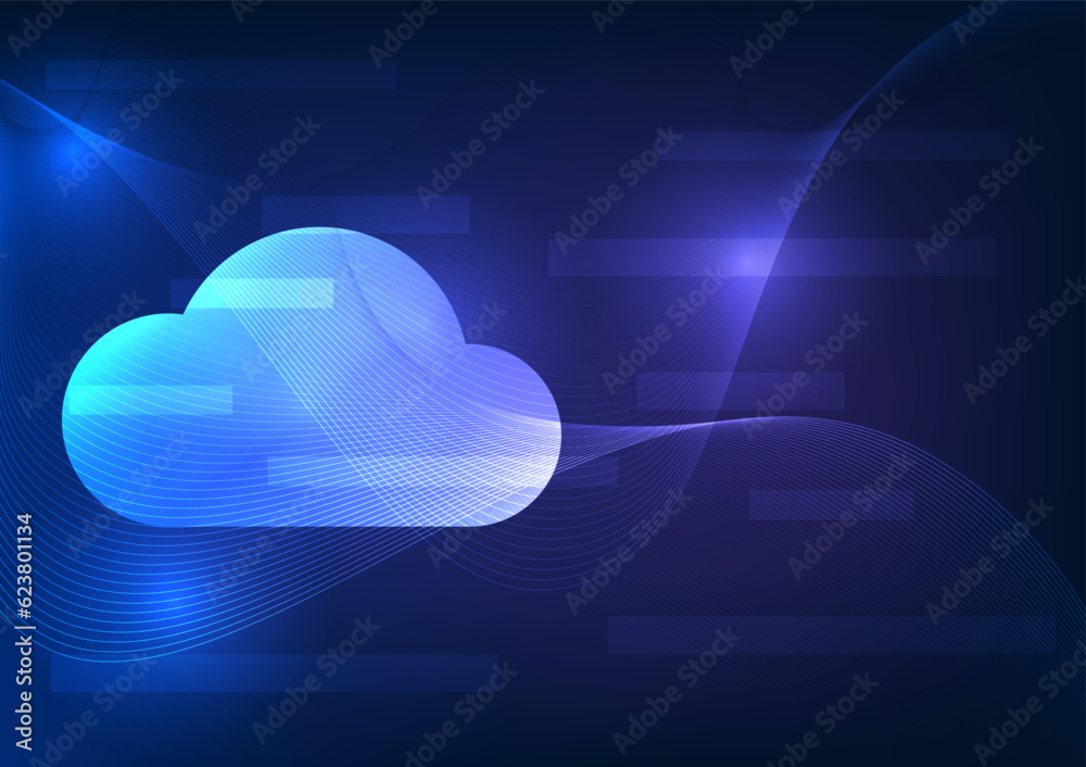 Poster cloud technology composed of wave lines and geometric shapes refers to collecting data through a hig