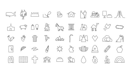 50 biblical icons set black and white 