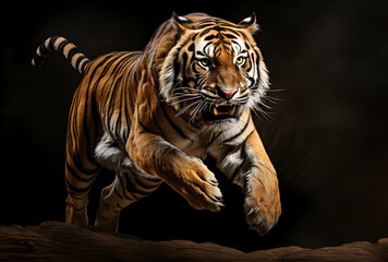 Fototapeta na wymiar Close-face tiger on black background, Angry Face, AI GENERATIVE