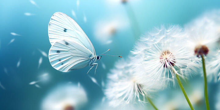 Whimsical Beauty: White Scope Flowers and Butterfly Dance Heavenly Harmony: Serene White Scope Flowers and Sky Blue Background AI Generated 