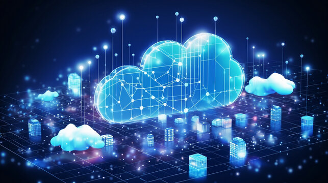 Cloud connection technology, data transfer cloud computing technology, Business data communication on social network, Server and storage, Internet security, Cloud computing concept, Generative Ai