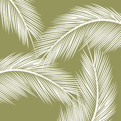 Abstract illustration with white palm leaves decoration on green background - 623802920