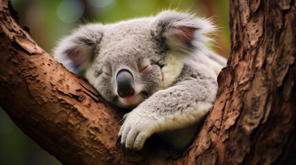 Cuddly koala napping in tree, Generative Ai