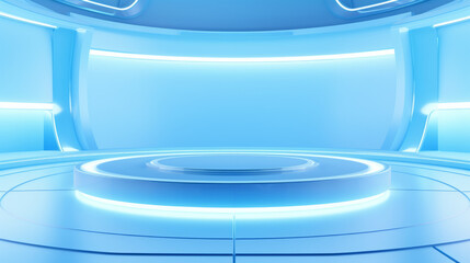 Futuristic Light Blue Room Mockup Background for product podium presentation
